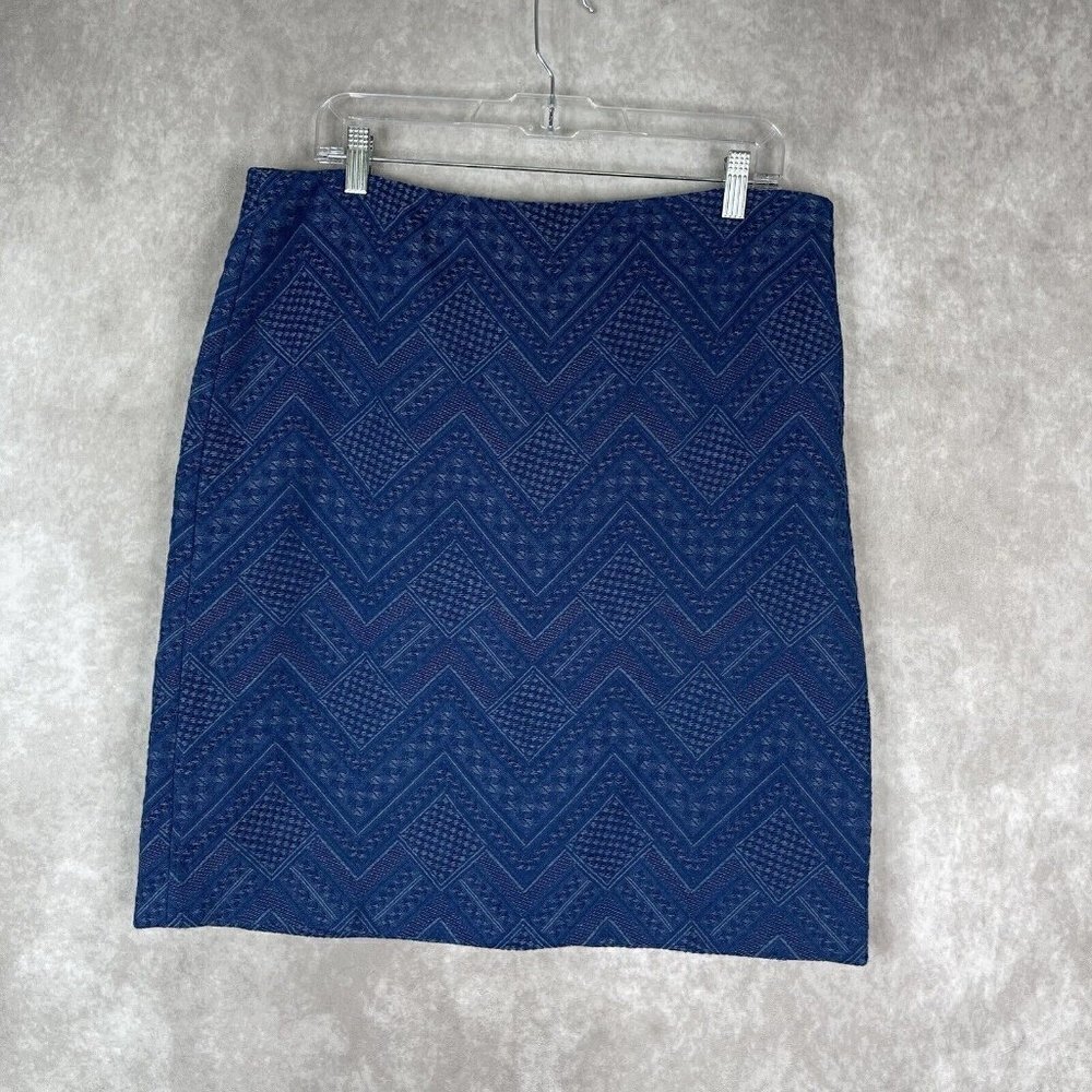 J. McLaughlin Chevron Print Embroidered‎ Textured Zip Blue Skirt Women's Size 12